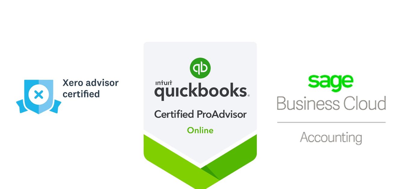 Xero, Quickbooks Certified Pro-advisor and Sage Business Cloud logos